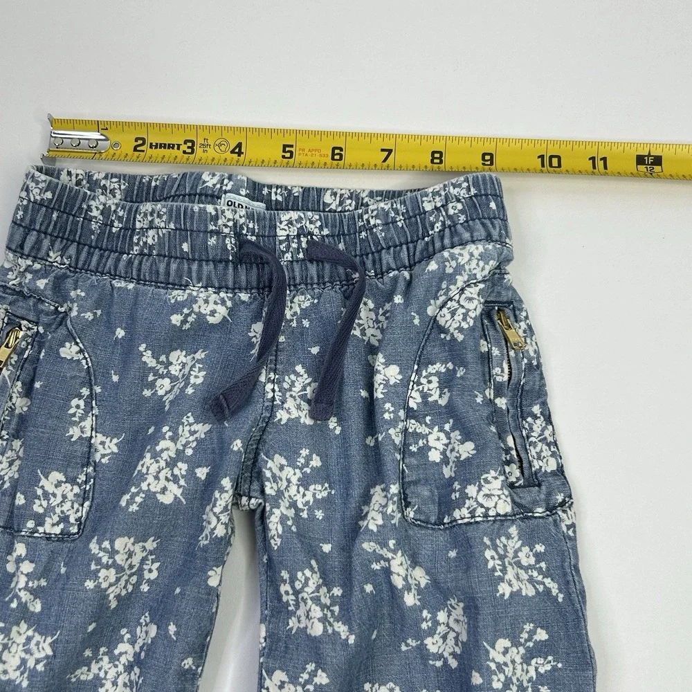 Old Navy Chambray Jogger Pants Toddler  Girls 5T Blue + White Floral Print